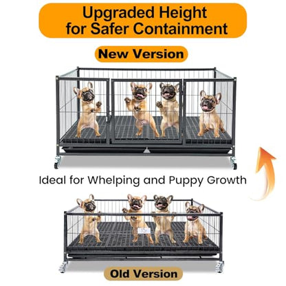 Homey Pet 43'' Whelping Box for Dogs and Puppies, Taller Heavy Duty Dog Whelping Box Puppy Playpen with 4 Wheels, Front Door, Top Open, Stackable Metal Dog Crate Cage Kennel Indoor