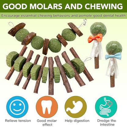 Jorewood 3 Pcs Bunny Chew Toys with 3 Pcs Rabbit Chew Lollipop for Teeth Grinding, Improve Dental Health, Treats for Rabbits Guinea Pigs Chinchillas Bunnies Hamsters - size: 6 count