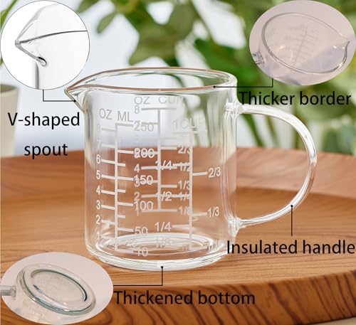 Ackers Mirror Scale Glass Measuring Cup-[Insulated handle | V-Shaped Spout]-Made of High Borosilicate Glass Measuring Cup for Kitchen or Restaurant, Easy to Read, 250 ML (8 Oz, 1 Cup) - size: 250 ML (8 Oz, 1 Cup) - Mirror Etching
