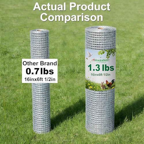 Amagabeli Ture 19 Gauge Hardware Cloth Chicken Wire 1/2 inch 16in x 6ft Double Galvanized Extra Thick Heavy Duty Welded Wire for Chicken Coop Animal Cage Garden Fence Pet Enclosure Window Vent - size: 1/2" 16" x 6'