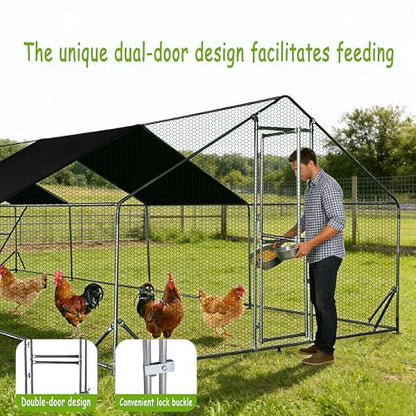 XCL Large Metal Chicken Coop, 26×10×6.5FT Walk-in Chicken Run, Spire Roof Poultry Cage with Waterproof Anti-UV Cover, Roosting Perch Outdoor Backyard Farm Enclosure for Duck Chicken (4-Unit Coop) - size: 4-Unit Coop