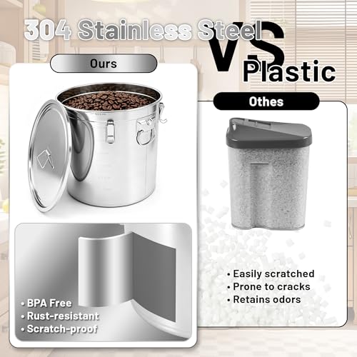 304 Stainless Steel Airtight Food Storage Container, 6L/1.59Gal Large Canister with Lock Clips & Lid, Heavy Duty Metal Bucket for Rice, Flour, Grain, Coffee Beans, Kitchen Pantry Jar - size: 6L