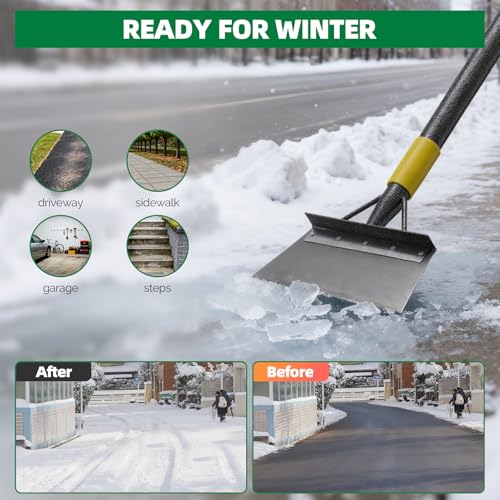 Floor Scraper Long Handle - Ice Removal Tool, Multifunctional Garden Cleaning Flat Shovel, 74" Weed Scraper Heavy Duty Sharp Blade for Lawn Edging,Sidewalk Weeding,Driveway Steps Snow Shovel - size: 74"