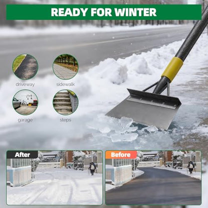 Floor Scraper Long Handle - Ice Removal Tool, Multifunctional Garden Cleaning Flat Shovel, 74" Weed Scraper Heavy Duty Sharp Blade for Lawn Edging,Sidewalk Weeding,Driveway Steps Snow Shovel - size: 74"