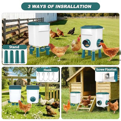 Chicken Feeder and Waterer Set 2 Gallon/17.6 Pounds, Automatic Chick Feeder and Waterer Set No Waste, Poultry Feeder Large for Hens/Ducks/Poultry - color: Blue