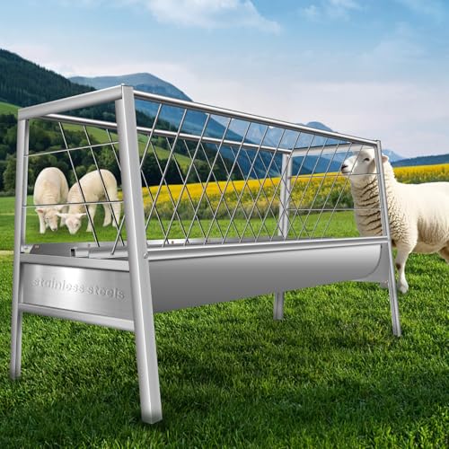 77 Gallon Capacity Livestock Feeder, 2-in-1 Large Capacity Feed & Water Trough, Goat Hay Feeder, Freestanding Outdoor Farm Livestock Feeder, Smooth Edges Design for Goats, Horses, Ranch & Barn Use