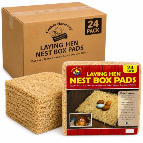 Cackle Hatchery Laying Hen Nest Box Pads Made in USA from Sustainable Aspen Exceslior - 13x13 Nesting Box Liners (24 Pack) - size: 24 Pack