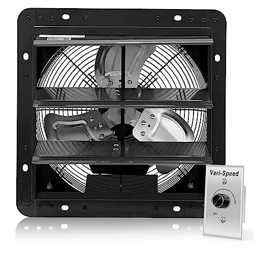 VENTISOL 12 Inch Shutter Exhaust Fan With Variable Speed Controller,1450CFM Wall Mounted Ventilation Fan, Vent Fan For Greenhouses,Shop,Home Attic,Garage Ventilation,Black - size: 12" Fan with Speed Controller