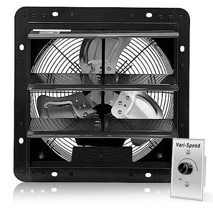 VENTISOL 12 Inch Shutter Exhaust Fan With Variable Speed Controller,1450CFM Wall Mounted Ventilation Fan, Vent Fan For Greenhouses,Shop,Home Attic,Garage Ventilation,Black - size: 12" Fan with Speed Controller