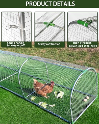 Backyard Chicken Coop Run for 8–12 Chickens – Outdoor Metal Chicken Tunnel, Predator-Proof, Easy Install, Suitable for Chickens, Ducks & Rabbits (118" x 26" x 23") - size: 118X27.55X23.62in
