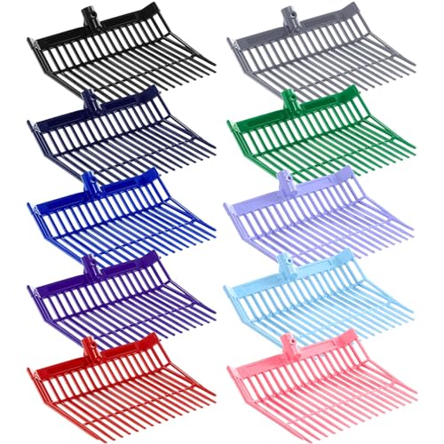 Lasnten 10 Pcs Manure Fork Head 18 Tines Pitch Fork Head with Screws and Nuts Durable Stable ABS Plastic Replacement Pitch for Gardening Horse Stall Picking up Manure Grass Hay