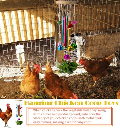 Chicken Toys with Treat Ball for Coop, Chicken Wind Chime Toys for Hens with 5 Metal Bells, Hanging Chickens Coop Pecking Toy for Hens Chicks Poultry