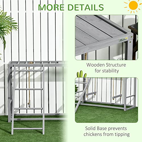 Chicken Activity Play with Swing Set for 3-4 Birds, Wooden Chicken Coop Accessory with Multiple Chicken Perches & Hen Ladder Gray