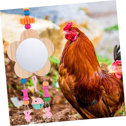 Hemoton Creative Hanging Wooden Mirror Toy for Pet Chickens and Engaging Mirror and Pendant Design for Curiosity and Exercise Chicken Coop Accessory