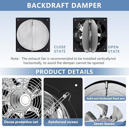 10 Inch Exhaust Fan,794CFM Kitchen Exhaust Fan with Speed Controller,110V 100W Wall Mounted Vent Fans with Damper for Shop, Smoking Room, Industrial Ventilation Use (10-inch Black) - color: 10-inch Black