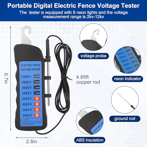 Kingdder Electric Fence Tester Kit, 12kv Neon Voltage Fault Finder (No Battery Required) with 50 Pcs Screw-in Wood Post Insulators for Farm Ranch Polywire Tape, 2000v-12000v(Bolt Kit) - style: Bolt Kit