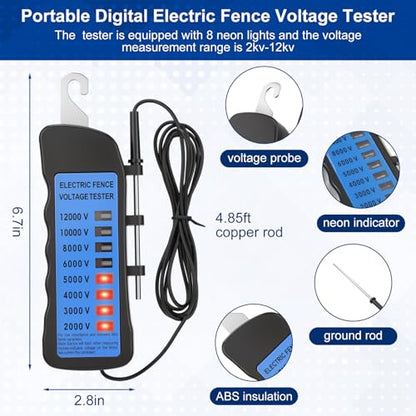 Kingdder Electric Fence Tester Kit, 12kv Neon Voltage Fault Finder (No Battery Required) with 50 Pcs Screw-in Wood Post Insulators for Farm Ranch Polywire Tape, 2000v-12000v(Bolt Kit) - style: Bolt Kit