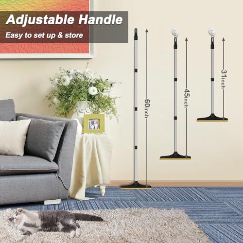 B-Land Carpet Rake for Pet Hair Removal, Reusable Pet Hair Remover with 60” Adjustable Long Handle, Carpet Scraper Broom Dog Cat Hair Remover Tool Fur Sweeper for Rugs, Mats - color: Black