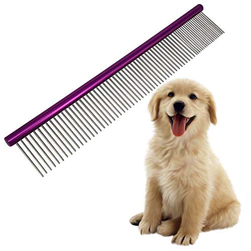 Dog Combs for Grooming Matting, 10-Inch Metal Comb for Dogs and Cats, Greyhound Grooming Comb with Fine and Wide Rounded Stainless Steel Teeth for Detangling Medium to Coarse Fur - size: 10"