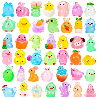 56 Pcs Easter Luminous Mini Resin Figurines 56 Style Glow in The Dark Little Small Resin Miniatures to Hide Bulk Bunny Chick Figures for Easter Party Favors Egg Fillers Micro Garden Landscape Decor - style: 56Pcs-Luminous Easter