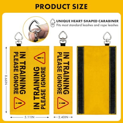 in Training Please Ignore Dog Leash Wrap, Highly Visible Yellow Warning Sleeve with Heart Snap Hook, Service Dog & Puppy Training Sign, Durable Double-Sided Canvas Lead Cover - color: In Training