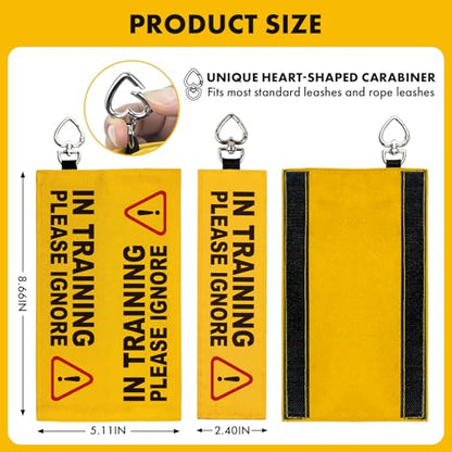 in Training Please Ignore Dog Leash Wrap, Highly Visible Yellow Warning Sleeve with Heart Snap Hook, Service Dog & Puppy Training Sign, Durable Double-Sided Canvas Lead Cover - color: In Training