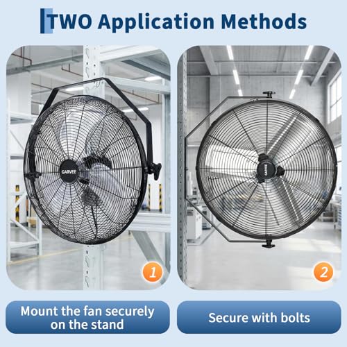 Garvee 24 Inch Wall Mount Fan, 7000 CFM 3 Speeds High Velocity Industrial Fan with 360° Tilt Head, IP44 Waterproof Heavy-Duty Aluminum Blades for Workshop, Warehouse, Greenhouse, Commercial - size: 24 Inch