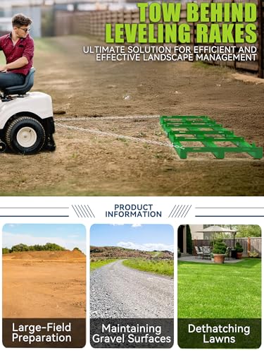 6ft Heavy Duty Drag Harrow for ATV, UTV, Tractor - Adjustable Tow Behind Leveling Rake with Weight Tray for Driveway Grader, Lawn, Field, Pasture, Food Plot Maintenance, Green(72 inch) - size: 6 ft