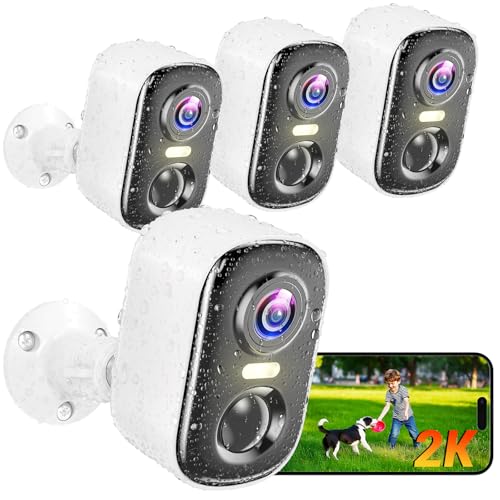 Outdoor Security Camera Wireless, 2K Battery Powered WiFi Cameras for Home Security with AI Motion Detection, Color Night Vision, Siren Alarm, 2-Way Talk, IP66 Waterproof, Cloud/SD Storage (4 Pack) - color: White, size: 4 Pack Cam