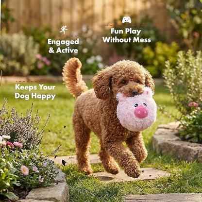 PetLou D.O.G'Z 4-inch EZ Squeaky Pig Dog Plush Toy,Durable Squeaks Bouncy Ball Dog Toy