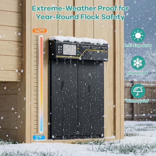 7W Solar Powered Large Automatic Chicken Coop Door, 4Modes Aluminum Horizontally Dual-Door Design with Timer & Light Sensor, Auto Chicken Door with Remote Control, Excellent Anti-Pinch