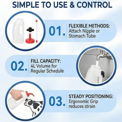 4L Calf Feeding Bottle, Handheld Milk Feeding Device with Rubber Nipple and Handle, Calf Milk Feeder for Farm Livestock Care and Nursing Use, Calf Bottle 4L Capacity Set with Stomach Tube