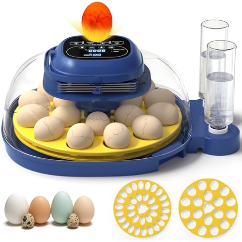18-33 Egg Incubator for Hatching Eggs, Automatic Egg Turning, Egg Candler, Temperature/Humidity Control, Incubator for Hatching Chicken, Quail, Duck Eggs, 360° Clear View for Home, Classroom, Farm - color: Deep Blue+Yellow