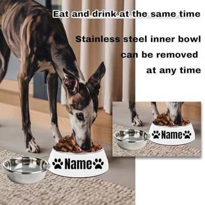 Personalized Stainless Steel Dog & Cat Food/Water Bowls – Custom Pet Name, Non-Slip, Easy Clean Feeding Dishes with Separate Plates(White) - color: White