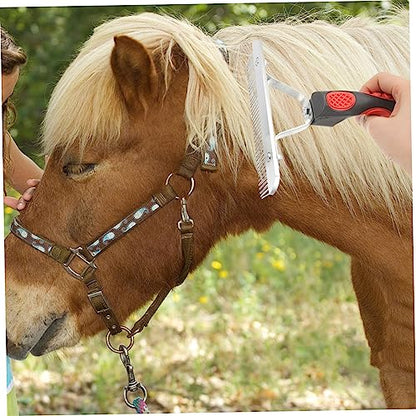 Horse Cleaning Comb with Ergonomic Non Slip Rubber Handle Durable Metal and Rubber Horse Fur Rake for Grooming Comfortable Grip Shedding Tool for Efficient Fur Removal