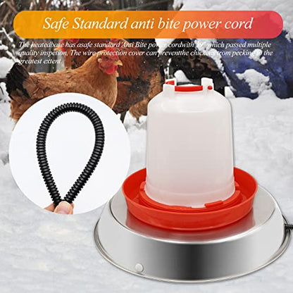 Chicken Waterer Heater,14 Inch Heated Chicken Waterer Base for Winter 5 Gallon with Anti-bite Cable for Poultry Fountains Water Bowl Plastic Metal Waterer