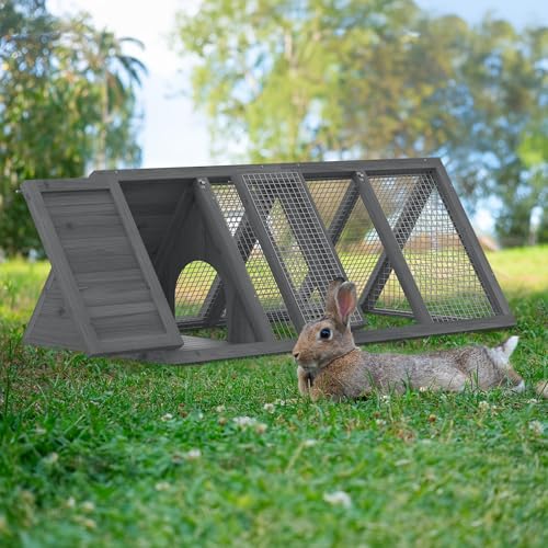 GOJOOASIS Chicken Coop for 2 Chickens Small Rabbit Hutch Quail Coop Wooden Bunny Cages Outdoor Chicken House w/Ventilating Wire (Grey) - color: Grey