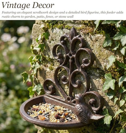 Large Capacity Country Style Bird Feeder, Vintage Feed Trough for Courtyard/Garden, Thickened Cast Iron Feeding Trough with Screws