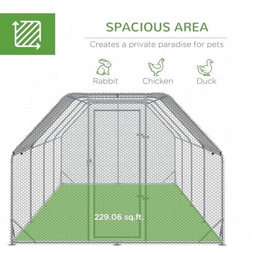 PawHut Large Chicken Coop Metal Chicken Run with Waterproof and Anti-UV Cover, Flat Shaped Walk in Fence Cage Hen House for Outdoor and Yard Farm Use, 1" Tube Diameter, 9.2' x 24.9' x 6.4' - size: 299.2"L x 110.2"W x 76.8"H