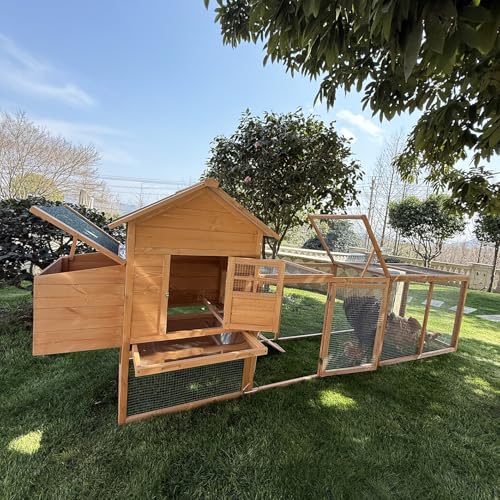 GOJOOASIS 120" Outdoor Wooden Chicken Coop for 4-6 Chickens Hen House Poultry Cage with Run and Nesting Box Indoor and Outdoor Use (D)