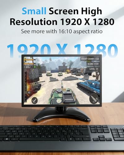 Small Security Monitor for Camera Mini PC: Metal Case,10.5 inch 16:10 1920×1280, HDMI & VGA Port,Dual Speakers,High Brightness,with Moon Stand,for Office,Bedroom,Retro Gaming CCTV,Portable Travel