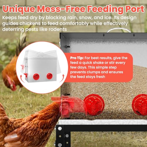 40 lb Metal Chicken Feeder with Adjustable Height Stand - Automatic Gravity Poultry Feeder No Waste - Rat Proof Galvanized Large Chicken Feed Container for Outdoor Chickens Ducks & Geese