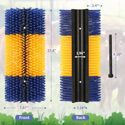Livestock Scratch Brush, 2 Pcs Cow Brush with 4 Screws, Cattle Scratcher, Horse Brushes for Grooming, Cattle Supplies for Horse, Goat, Cow, Pig Scratching Itch Relief (Blue & Yellow)