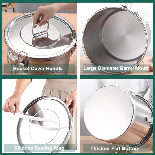 304 Stainless Steel Flour Canister, 9L/2.4Gal Airtight Metal Canisters with Lids, Stainless Steel Storage Containers for Kitchen Outdoor - size: Standard 9L/2.4gal