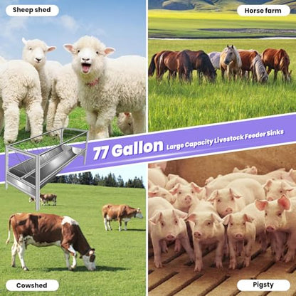 Stainless Steel Goat Hay Feeder, Pasture Hay Feeder 77 Gallon, High Capacity Two and One Feed Horse Hay Feeder, Suitable for Farm Feeding Goats, Calves, Cows, Horses(59in×19.6in×33.4in
