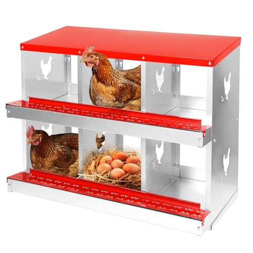 Egles Chicken Nesting Boxes with Egg Collection, 6-Hole Nesting Box with Egg Laying Boxes for Chicken and Poultry, 6 Compartments Wall Mounted Heavy Duty Metal Chicken Coop - Large Vented Holes