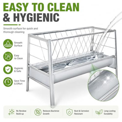 77 Gallon Pasture Feeder, Galvanized Steel 2-in-1 Hay & Grain Feeder, Goat Feeder with Anti-Spill Grid Design, Efficient Feeding for Goats, Sheep, Cattle in Small Farms & Large Breeding Sites