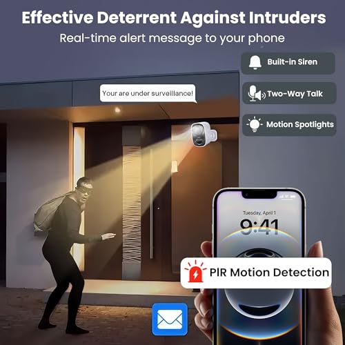 2026 Upgraded 2K Security Cameras Wireless Outdoor, Free Cloud Storage, 1-6 Months Battery Life, Waterproof, 2-Way Talk, AI Motion Detection Spotlight Siren Alarm Cameras for Home Security - color: White - 2.4G&5G Camera