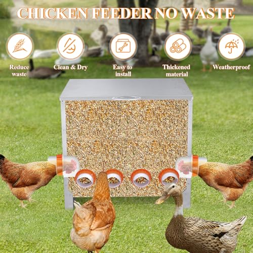 Automatic Chicken Feeder No Waste Large Capacity 85lbs 10-Ports Metal Poultry Feeder with Pull Handle for Chickens Geese Ducks Poultry Coop Weatherproof Design - color: 85lb with 10 Ports