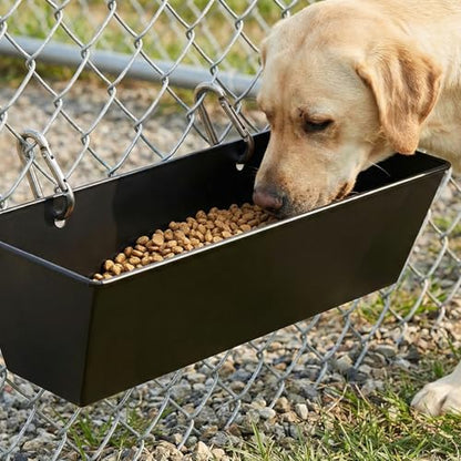 3 Pack 6 Qt Metal Feed Trough for Goats & Ducks, Heavy Duty Iron Hanging Livestock Feeder with Drain Holes & Plugs, Fence/Wall Mount Manger for Sheep, Piglets, Deer & Poultry
